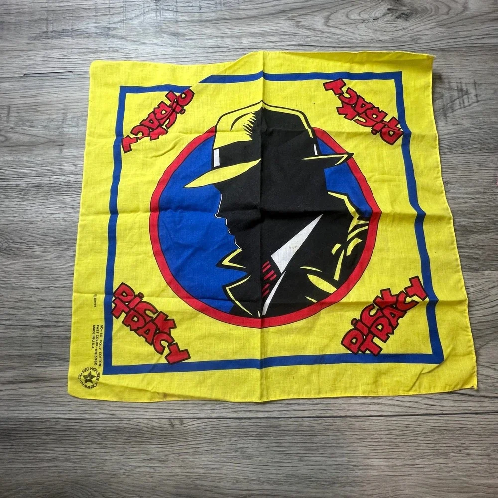 Disney Dick Tracy Bandana Unisex OS Yellow Vintage 1990 Movie Promo Made in USA